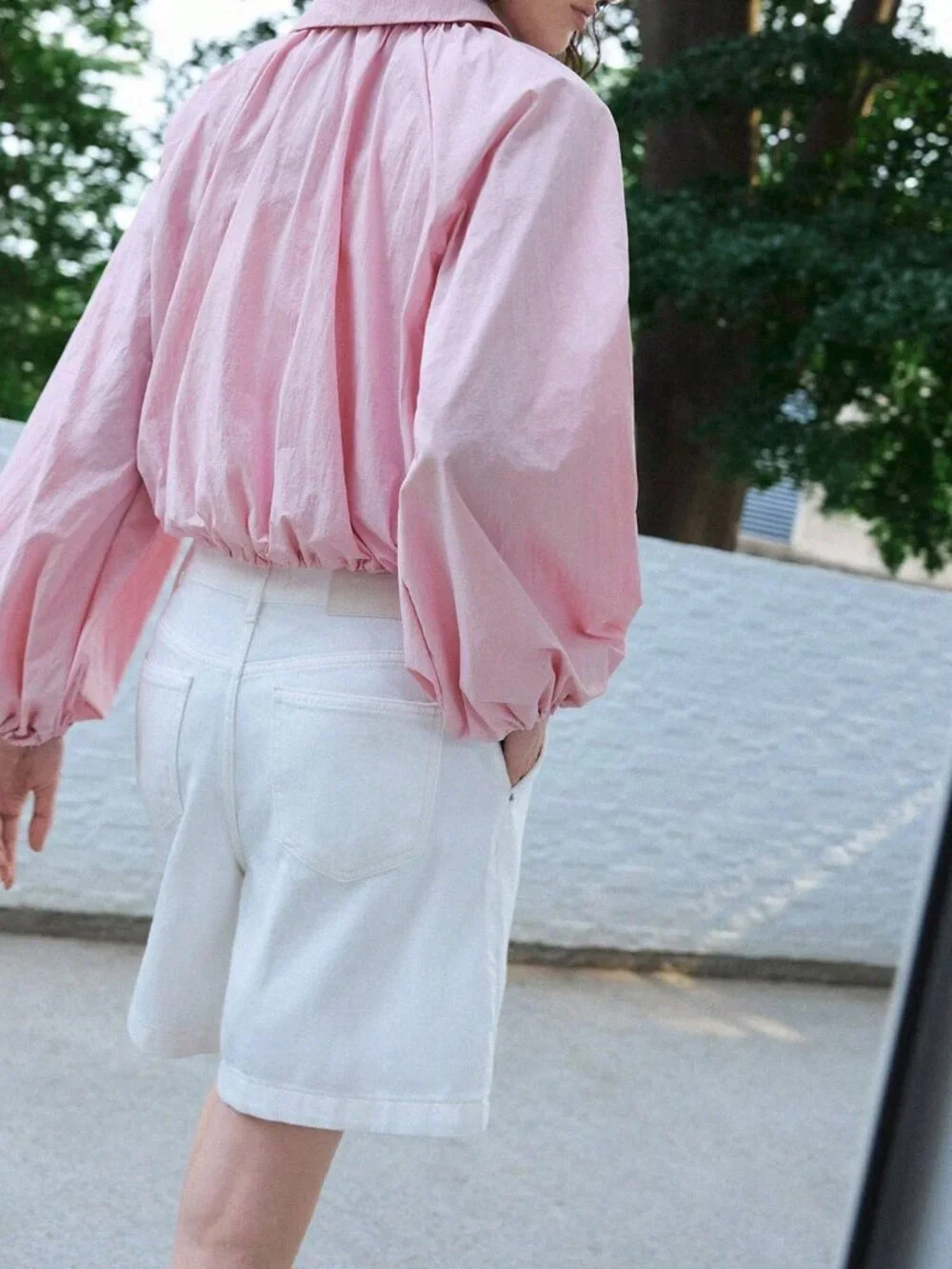 Pink Casual Women's Zip-Up Pleated Versatile Lightweight Jacket